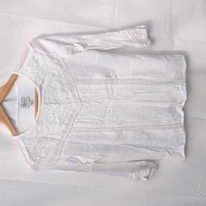 Carribean Pacific boho white blouse with embroidery & cutouts Medium